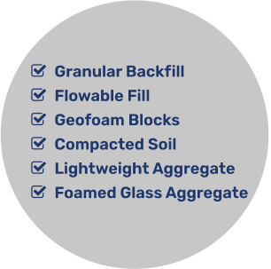 	Granular Backfill 	Flowable Fill 	Geofoam Blocks 	Compacted Soil 	Lightweight Aggregate 	Foamed Glass Aggregate